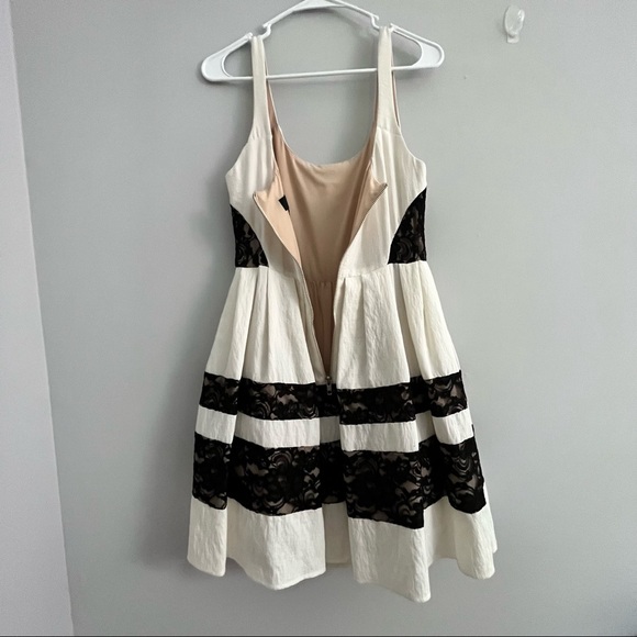 ABS Fit & Flare Ivory and Black Lace Cocktail Dress Size 6 - Picture 11 of 16